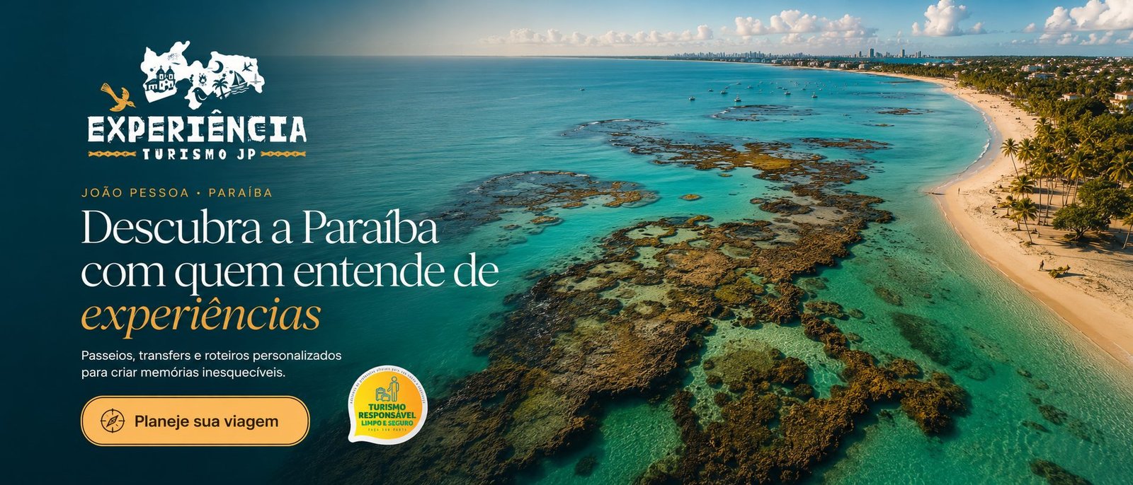 Descubra a Paraíba com quem entende de experiências — vista aérea das piscinas naturais e da orla de João Pessoa. Planeje sua viagem.