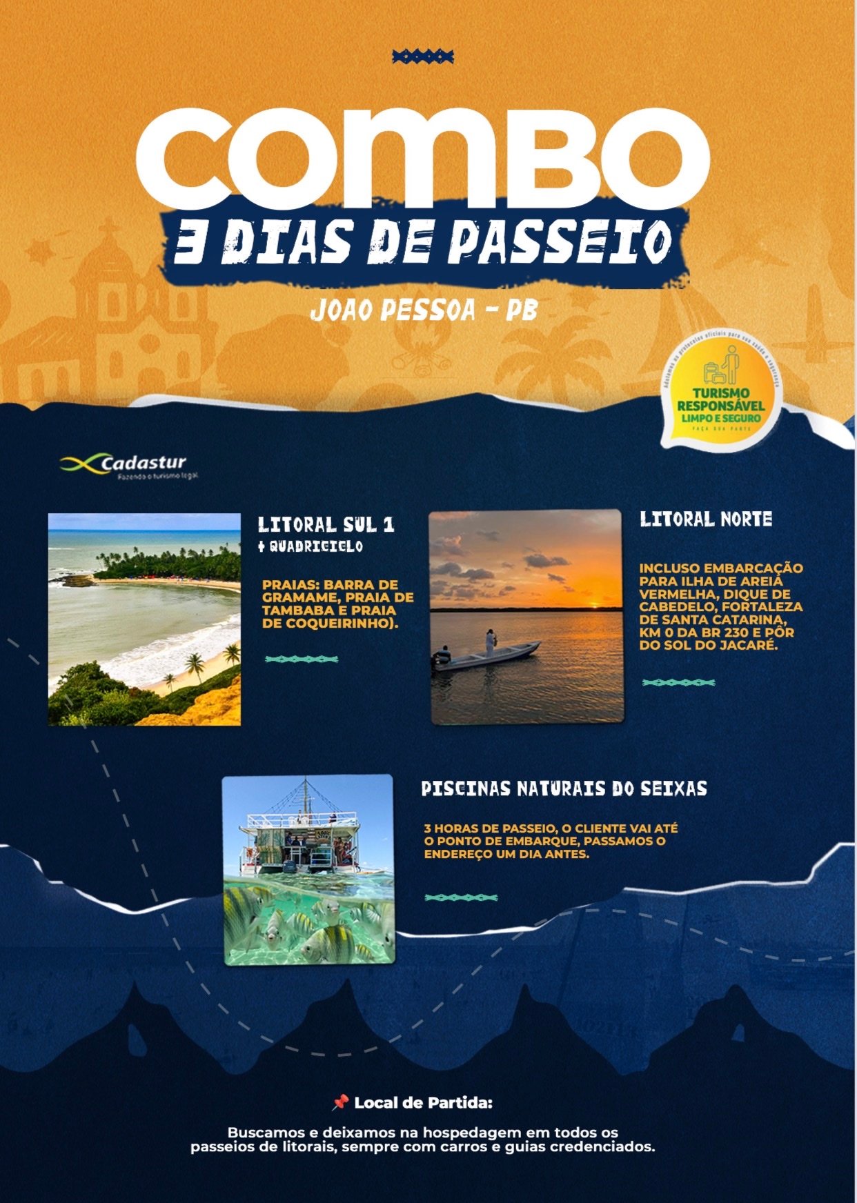 Arte do Combo 3 Dias de Passeio com os passeios de cada dia e o que está incluso