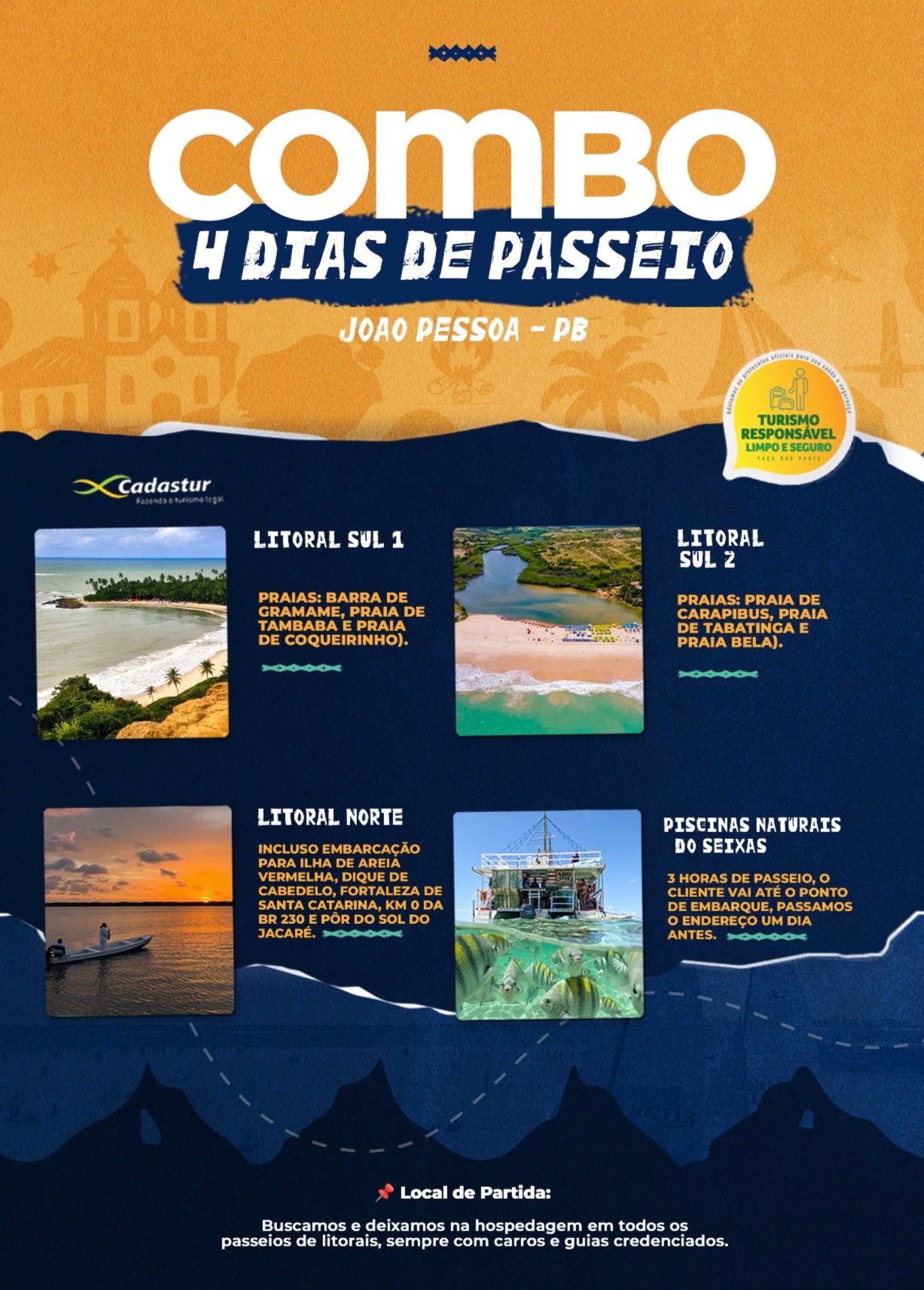 Arte do Combo 4 Dias de Passeio com os passeios de cada dia e o que está incluso
