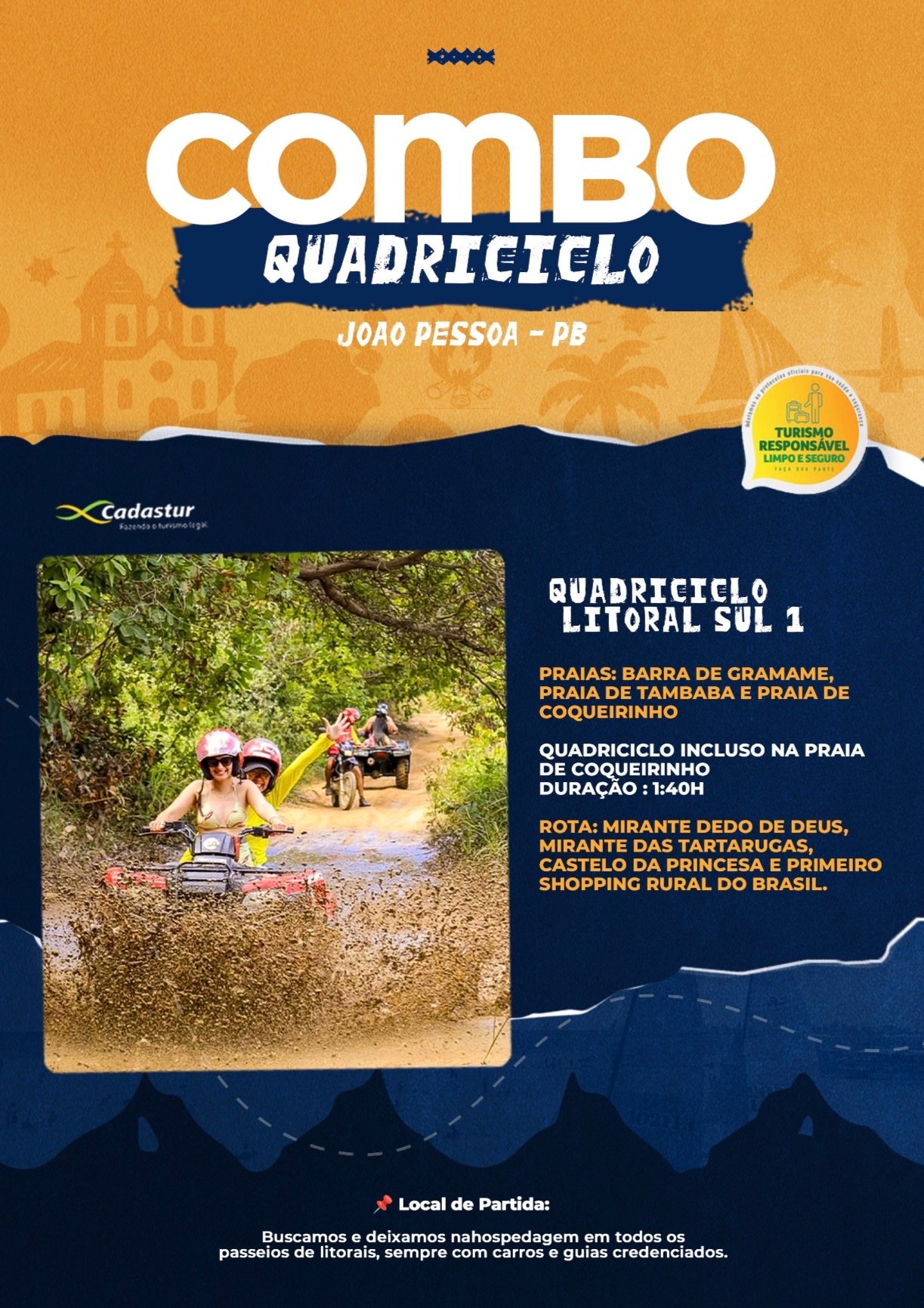 Arte do Combo Quadriciclo com os passeios de cada dia e o que está incluso